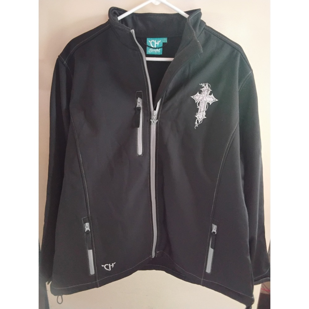 Cowgirl Hardware Womens XL Black Softshell Jacket Rhinestone Cross Embroidered‎